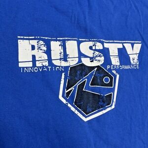 Vintage 90s Rusty Surfboards T Shirt Mens L Surf Wear Surfing Skating Blue